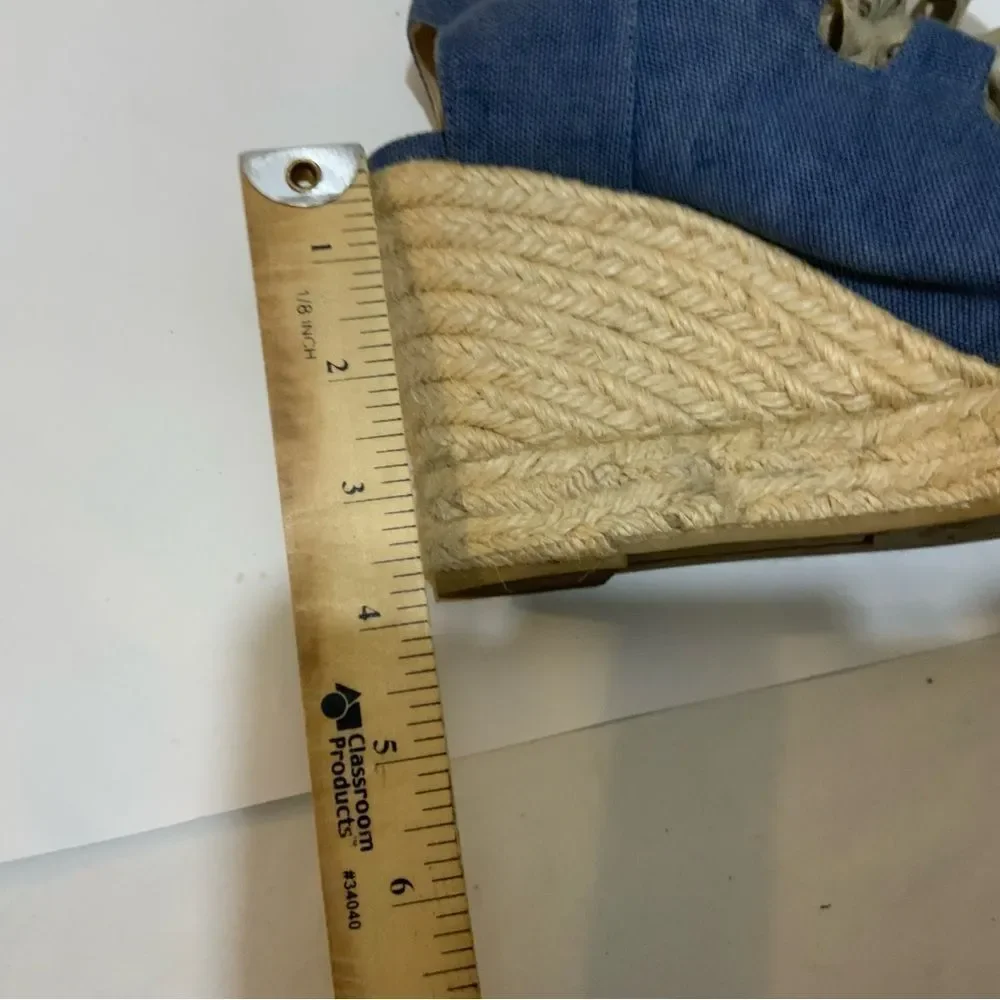 Castaner Leather lace up Denim look platform Wedge Espadrille Sandals 39